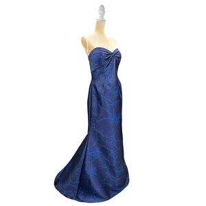 Rene Ruiz Collection Strapless Gown Size 12 Navy Blue Abstract Floral New NWT
